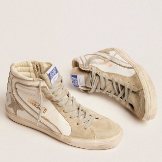 Golden Goose Women's Slide Sneakers With Ice-gray Suede Star And White Flash GWF00115.F000324.10276