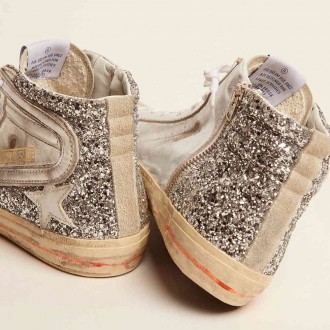 Golden Goose Women's Slide Sneakers With Laminated Leather Upper And Silver Glitter GWF00116.F001046.70160