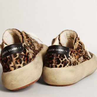 Golden Goose Women's Space-Star Sneakers In Leopard Print Pony Skin With Black Star GWF00378.F003305.81472