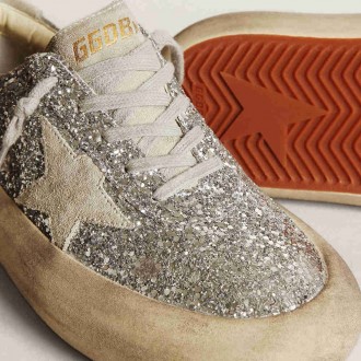 Golden Goose Women's Space-Star Sneakers In Silver Glitter With Ice-gray Star GWF00378.F003309.70136