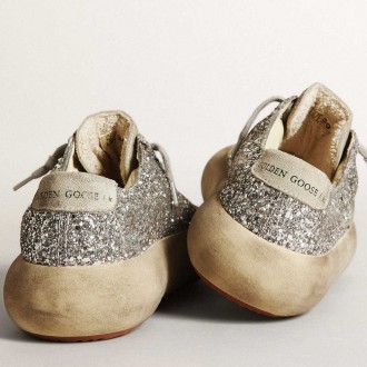 Golden Goose Women's Space-Star Sneakers In Silver Glitter With Ice-gray Star GWF00378.F003309.70136