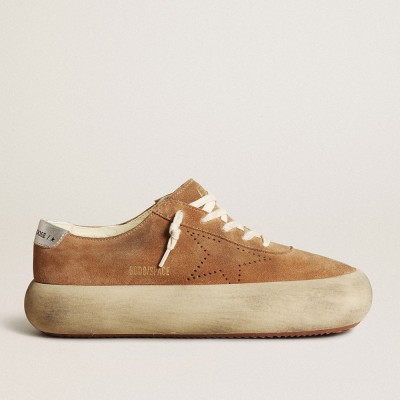 Golden Goose Women's Space-Star Sneakers In Tobacco-colored Suede With Perforated Star GWF00376.F003327.15331