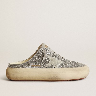 Golden Goose Women's Space-Star Sneakers Sabot In Glitter With Ice-gray Star And Tab GWF00383.F003332.70100