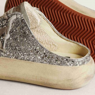 Golden Goose Women's Space-Star Sneakers Sabot In Glitter With Ice-gray Star And Tab GWF00383.F003332.70100