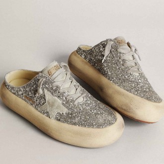 Golden Goose Women's Space-Star Sneakers Sabot In Glitter With Ice-gray Star And Tab GWF00383.F003332.70100