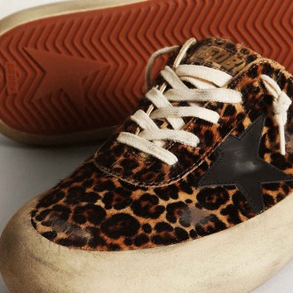 Golden Goose Women's Space-Star Sneakers Sabot In Leopard Print Pony Skin With Black Star GWF00383.F003331.81472