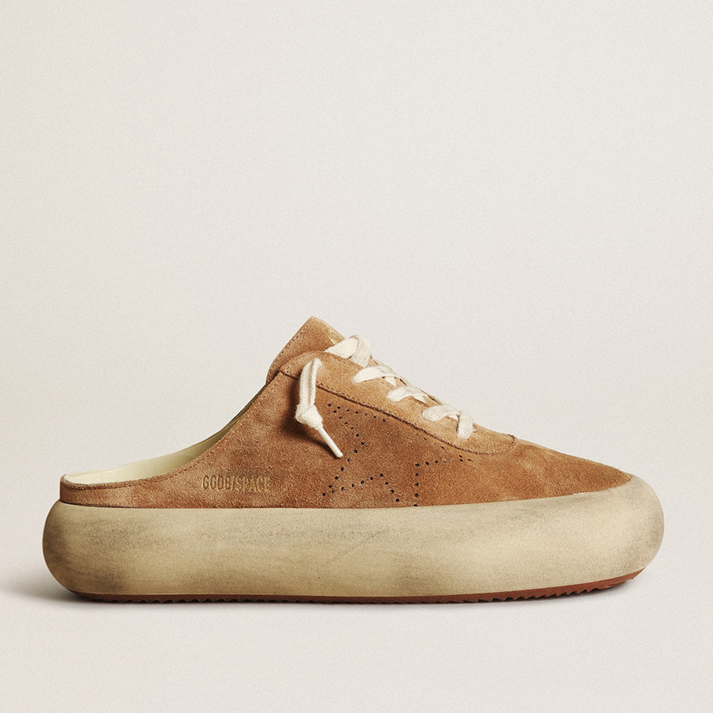 Golden Goose Women's Space-Star Sneakers Sabot In Tobacco-colored Suede With Perforated Star GWF00382.F003329.55353