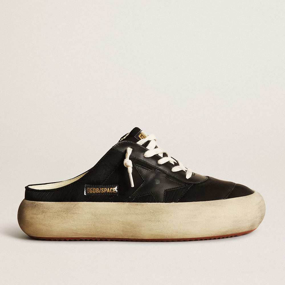 Golden Goose Women's Space-Star Sneakers Sabots In Black Nylon With Black Leather Star GWF00387.F003330.90100