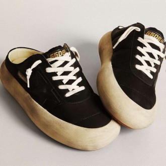 Golden Goose Women's Space-Star Sneakers Sabots In Black Nylon With Black Leather Star GWF00387.F003330.90100