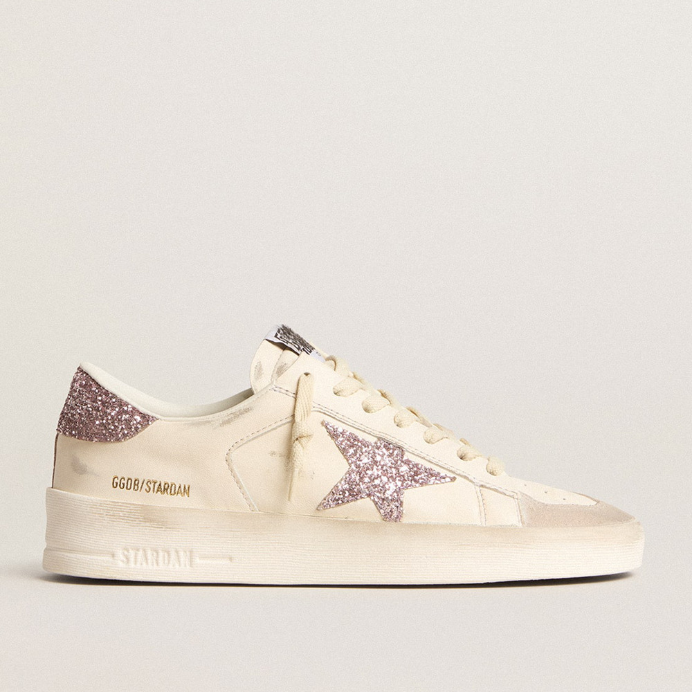 Golden Goose Women's Stardan Sneakers In Nappa And Suede With Pink Glitter Star And Heel Tab GWF00667.F005976.10310