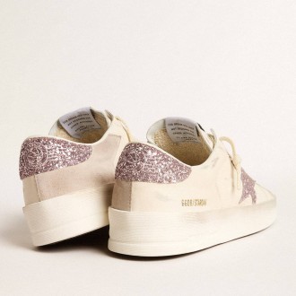 Golden Goose Women's Stardan Sneakers In Nappa And Suede With Pink Glitter Star And Heel Tab GWF00667.F005976.10310