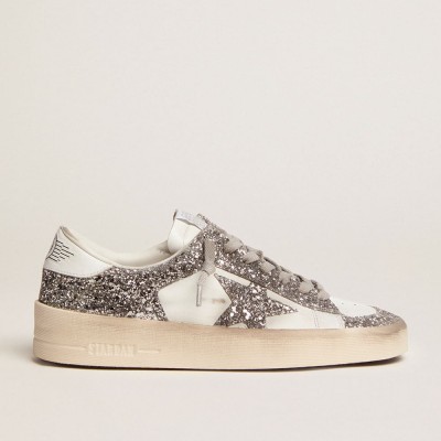 Golden Goose Women's Stardan Sneakers In White Leather And Glitter GWF00128.F002185.80185