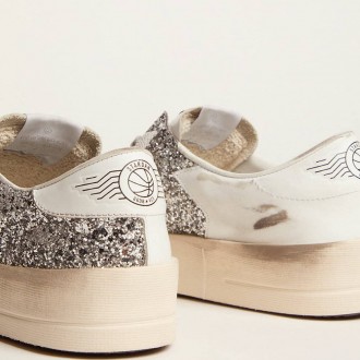 Golden Goose Women's Stardan Sneakers In White Leather And Glitter GWF00128.F002185.80185