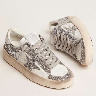 Golden Goose Women's Stardan Sneakers In White Leather And Glitter GWF00128.F002185.80185