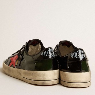 Golden Goose Women's Stardan Sneakers LAB In Black And Green Patent Leather With Orange Star GWF00304.F005084.82475