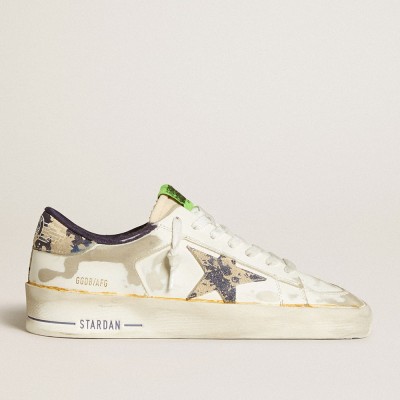 Golden Goose Women's Stardan Sneakers LAB In White Leather With A Camouflage Star And Heel Tab GWF00128.F006458.12105