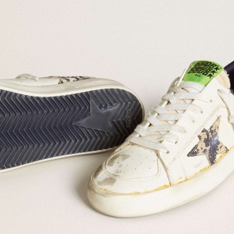 Golden Goose Women's Stardan Sneakers LAB In White Leather With A Camouflage Star And Heel Tab GWF00128.F006458.12105