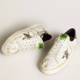 Golden Goose Women's Stardan Sneakers LAB In White Leather With A Camouflage Star And Heel Tab GWF00128.F006458.12105