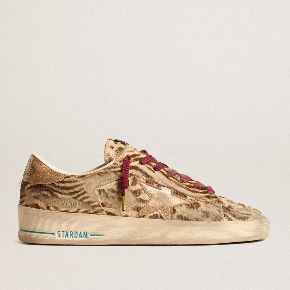 Golden Goose Women's Stardan Sneakers LTD In Animal-print Pony Skin With Gold Glitter Star GWF00128.F006043.82690