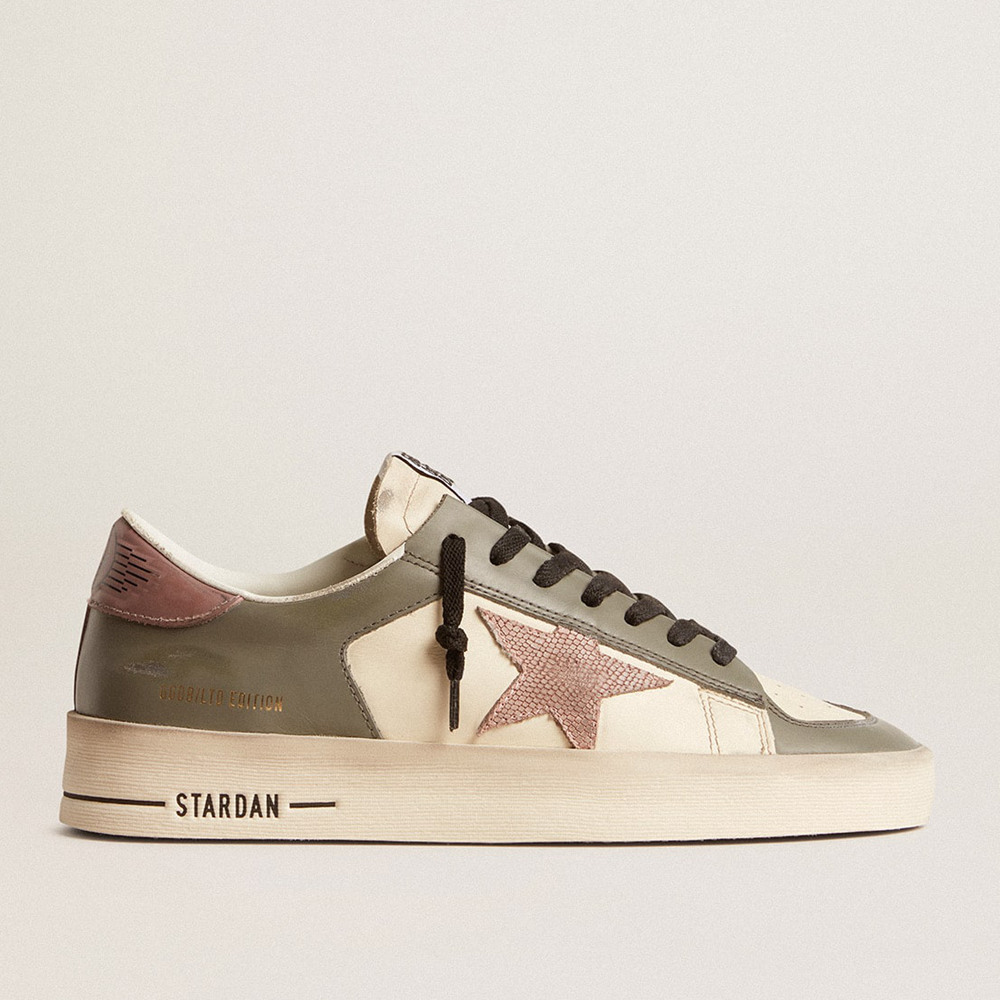 Golden Goose Women's Stardan Sneakers LTD In Gray Leather With A Pink Leather Star And Heel Tab GWF00128.F006006.82679