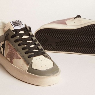 Golden Goose Women's Stardan Sneakers LTD In Gray Leather With A Pink Leather Star And Heel Tab GWF00128.F006006.82679