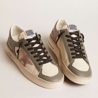 Golden Goose Women's Stardan Sneakers LTD In Gray Leather With A Pink Leather Star And Heel Tab GWF00128.F006006.82679