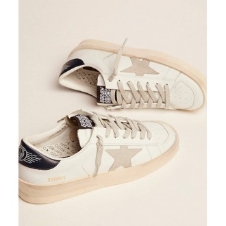 Golden Goose Women's Stardan Sneakers With Ice-gray Suede Star And Blue Heel Tab GWF00128.F000567.10220