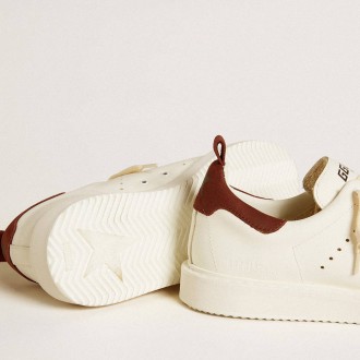 Golden Goose Women's Starter Sneakers In White Leather With Burgundy Nubuck Heel Tab GWF00127.F006449.10360