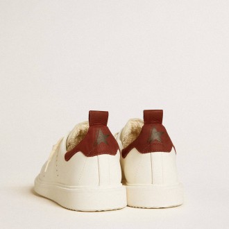 Golden Goose Women's Starter Sneakers In White Leather With Burgundy Nubuck Heel Tab GWF00127.F006449.10360