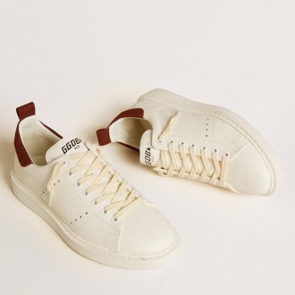 Golden Goose Women's Starter Sneakers In White Leather With Burgundy Nubuck Heel Tab GWF00127.F006449.10360