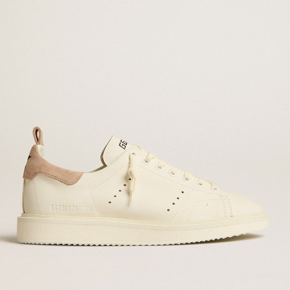 Golden Goose Women's Starter Sneakers In White Leather With Light Brown Nubuck Heel Tab GWF00127.F005198.10318