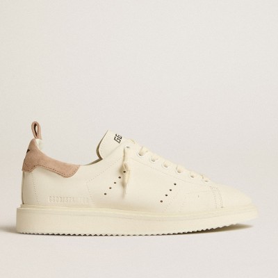 Golden Goose Women's Starter Sneakers In White Leather With Light Brown Nubuck Heel Tab GWF00127.F005198.10318