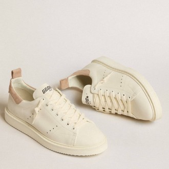 Golden Goose Women's Starter Sneakers In White Leather With Light Brown Nubuck Heel Tab GWF00127.F005198.10318