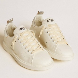 Golden Goose Women's Starter Sneakers LTD In White Leather With Silver Metallic Leather Heel Tab GWF00127.F006447.10449