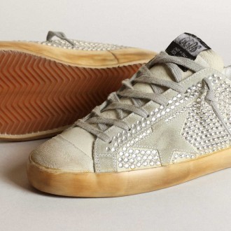 Golden Goose Women's Super-Star Sneakers In Aged White Nubuck With Swarovski Crystals GWF00174.F003459.10273