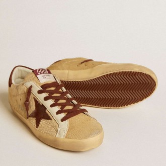 Golden Goose Women's Super-Star Sneakers In Beige Pony Skin With Brown Suede Star And Heel Tab GWF00101.F006576.10607