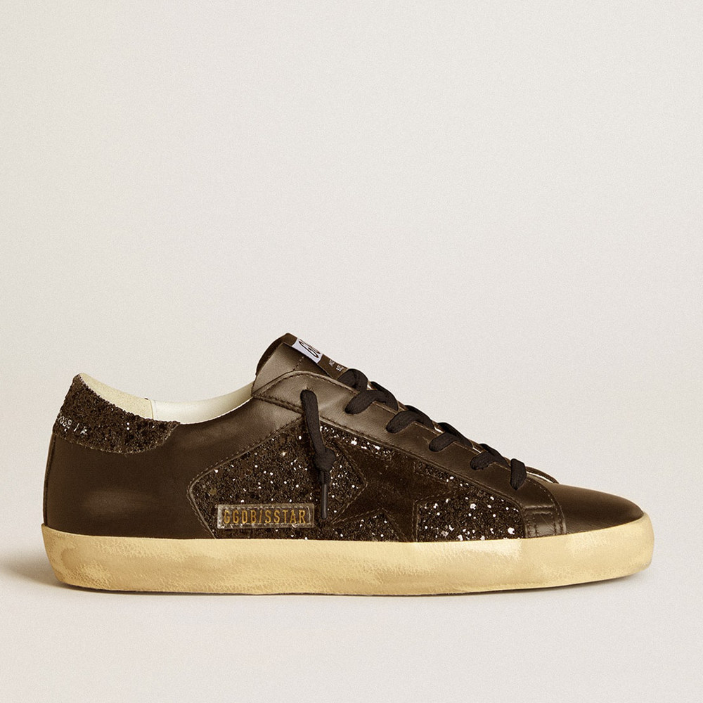 Golden Goose Women's Super-Star Sneakers In Black Glitter With Black Suede Star And Leather Inserts GWF00103.F006679.90100