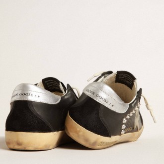 Golden Goose Women's Super-Star Sneakers In Black Leather And Suede With Silver Studs GWF00470.F004020.90367