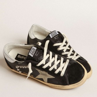 Golden Goose Women's Super-Star Sneakers In Black Leather And Suede With Silver Studs GWF00470.F004020.90367