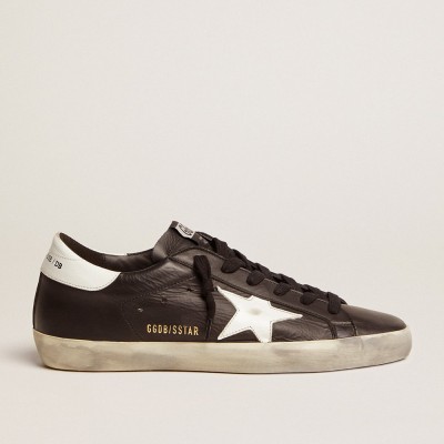 Golden Goose Women's Super-Star Sneakers In Black Leather With White Leather Star And Heel Tab GWF00101.F000321.80203