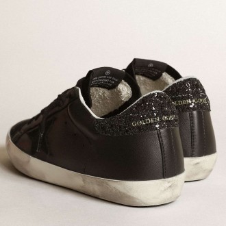 Golden Goose Women's Super-Star Sneakers In Black Nappa With Black Star And Glitter Heel Tab GWF00101.F003463.90100