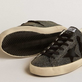 Golden Goose Women's Super-Star Sneakers In Black Swarovski Crystals With Black Suede Star GWF00101.F005170.90100