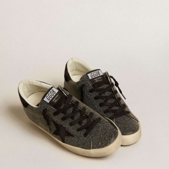 Golden Goose Women's Super-Star Sneakers In Black Swarovski Crystals With Black Suede Star GWF00101.F005170.90100