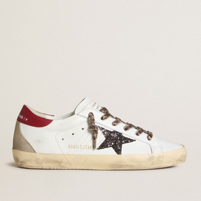 Golden Goose Women's Super-Star Sneakers In Nappa With Glitter Star And Red Nappa Heel Tab GWF00102.F006517.82813