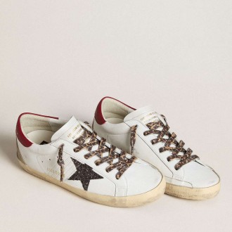 Golden Goose Women's Super-Star Sneakers In Nappa With Glitter Star And Red Nappa Heel Tab GWF00102.F006517.82813