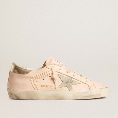 Golden Goose Women's Super-Star Sneakers In Pink Nappa With Ice-gray Star And Platinum Heel Tab GWF00101.F005968.25733