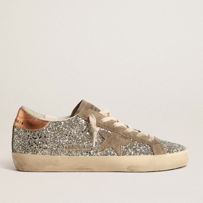 Golden Goose Women's Super-Star Sneakers In Platinum Glitter With Dove-gray Suede Star GWF00101.F004490.65186