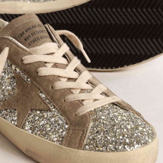 Golden Goose Women's Super-Star Sneakers In Platinum Glitter With Dove-gray Suede Star GWF00101.F004490.65186