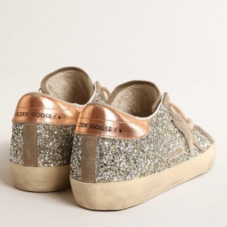 Golden Goose Women's Super-Star Sneakers In Platinum Glitter With Dove-gray Suede Star GWF00101.F004490.65186