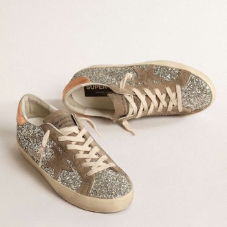 Golden Goose Women's Super-Star Sneakers In Platinum Glitter With Dove-gray Suede Star GWF00101.F004490.65186